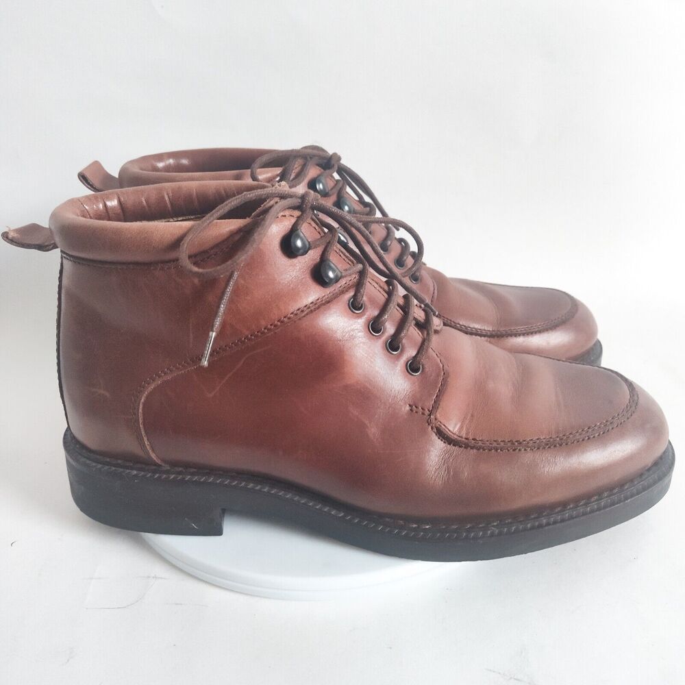 Kenneth Cole New York Brown Leather Utility Boots Men's 8 Ankle Lace-Up Italy‎